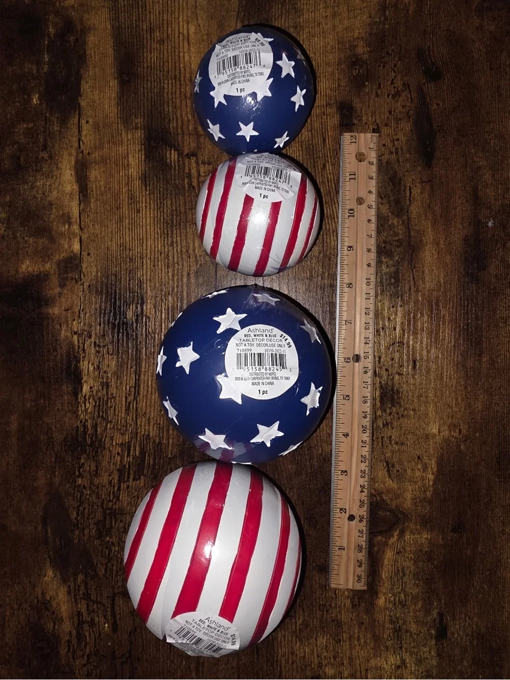 Ashland Red White Blue Striped and Star Decorative Spheres Set